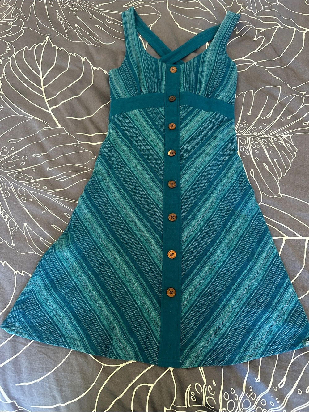 Prana Teal & Aqua Striped Button-Front Sundress